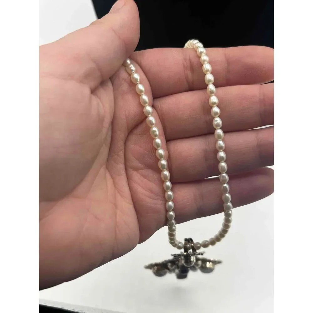 Vintage Nicky Butler Pearl Chain Pendant Necklace Ornate Cross Design